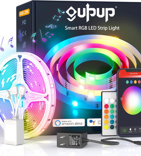 Smart LED Strip Lights 50Ft,Sync Music Color Changing RGB Led Lights Strip for Bedroom,12 Volt 5050 App/Remote Control Smart LED Lights for Room,Home Decor (Work with Alexa/Google Assistant)