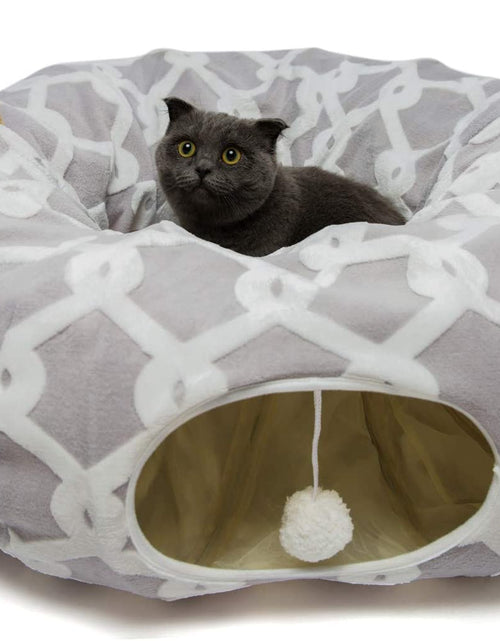 Load image into Gallery viewer, Cat Dog Tunnel Bed with Cushion Tube Toys Oxford Cloth Large Diameter Longer Crinkle Collapsible 3 Way for Large Cats Kittens Kitty Small Puppy Outdoor 3FT
