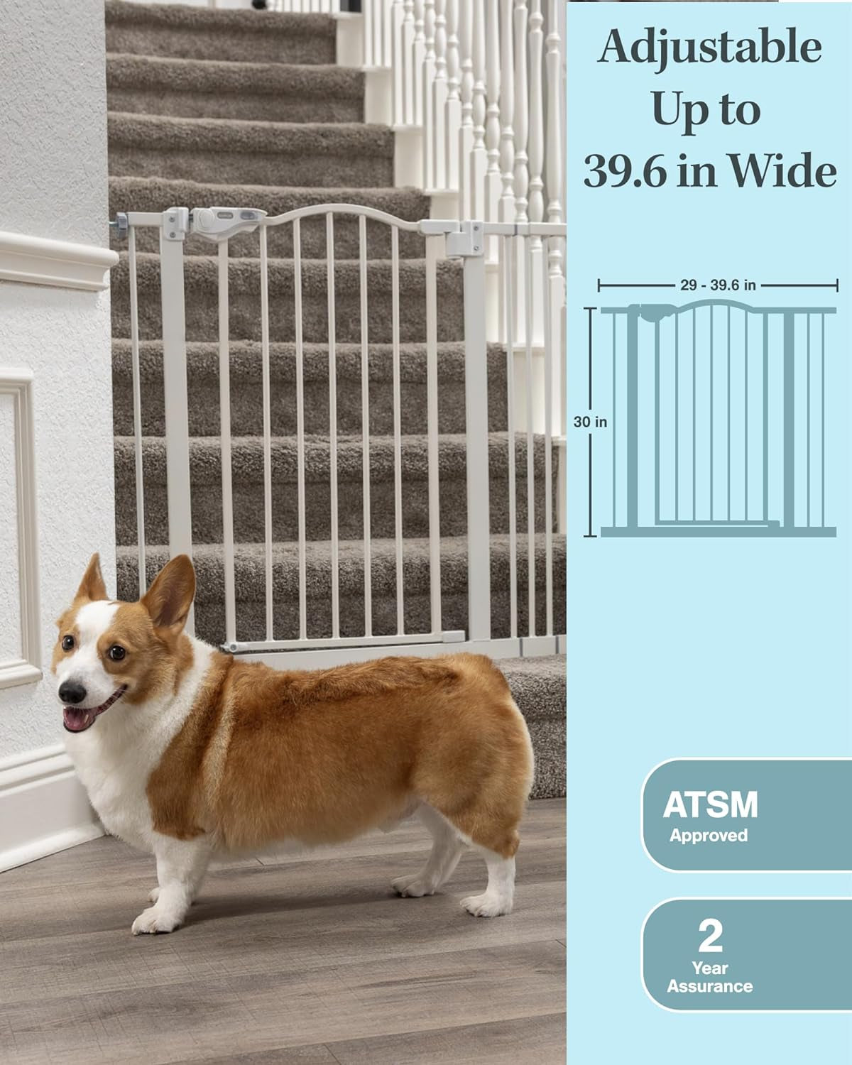 29-39.6" Baby Gate for Pets, Auto Close Both Sides Dog Gate with One-Hand Opening, 30" Tall Safety Gates for Stairs, Hallways, Bedrooms, Wall Pressure Mount No Drill, White