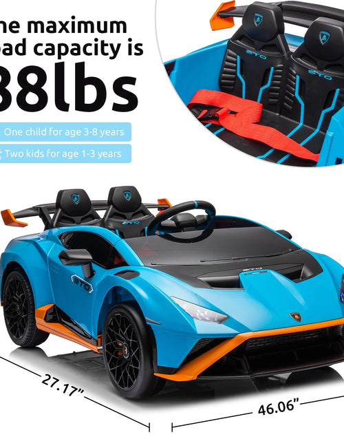 Load image into Gallery viewer, 24V Kids Ride on Car, Licensed Lamborghini STO Electric Car for Boys Girls, 2-Seater Ride on Drift Car with Remote Control, Music, 360° Spin, Max Speed 6Mph, Blue
