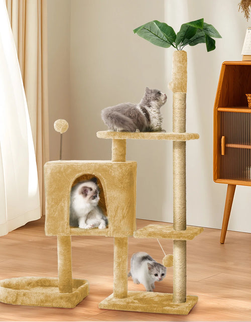 Load image into Gallery viewer, 31.5&quot; Cat Tree Cat Tower for Indoor Cats with Green Leaves, Cat Condo Cozy Plush Cat House with Hang Ball and Leaf Shape Design, Cat Furniture Pet House with Cat Scratching Posts, Green
