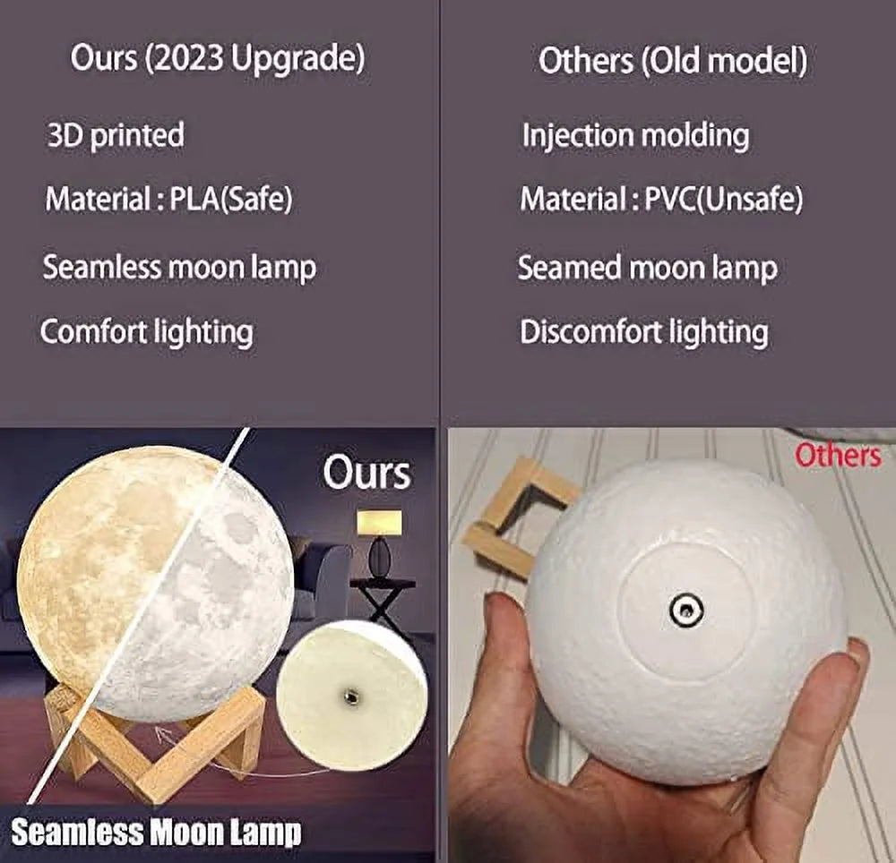 Moon Lamp 2023 Upgrade, 3D Printing Moon Light 16 LED Colors with Wooden Stand & Remote/Touch Control and USB Rechargeable, Gifts for Her Girls Kids Women Girlfriend 5.9 Inch