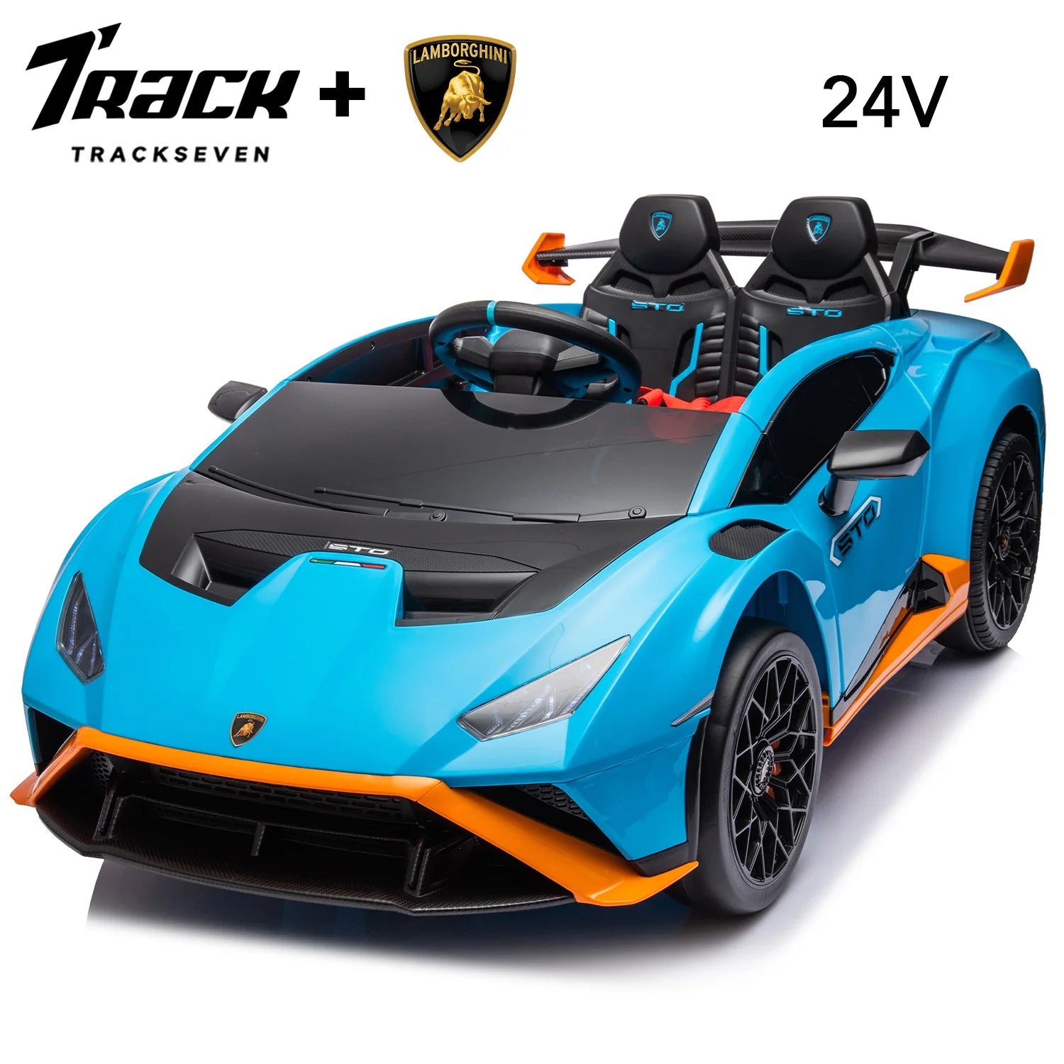 24V Kids Ride on Car, Licensed Lamborghini STO Electric Car for Boys Girls, 2-Seater Ride on Drift Car with Remote Control, Music, 360° Spin, Max Speed 6Mph, Blue