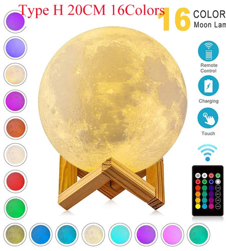 ZK30 Levitating Moon Lamp Night Light Floating 3D Printing LED Moon Lamp with Wooden Base and Magnetic with 3 Colors