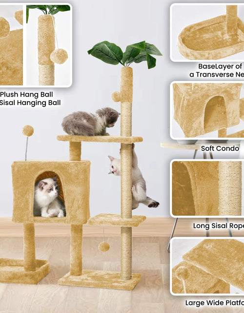 Load image into Gallery viewer, 31.5&quot; Cat Tree Cat Tower for Indoor Cats with Green Leaves, Cat Condo Cozy Plush Cat House with Hang Ball and Leaf Shape Design, Cat Furniture Pet House with Cat Scratching Posts, Green
