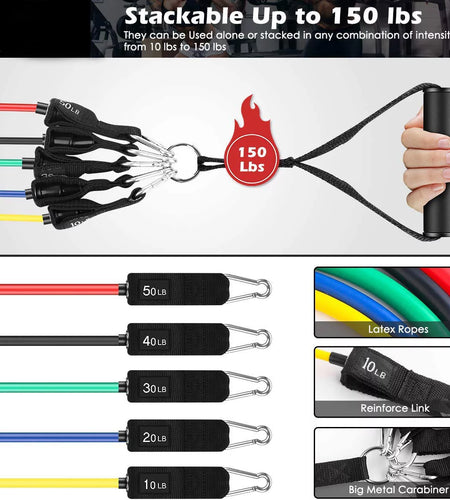 150Lbs Resistance Bands Set 11Pcs, Workout Bands,Resistance Bands for Working Out,Exercise Bands for Home Gym