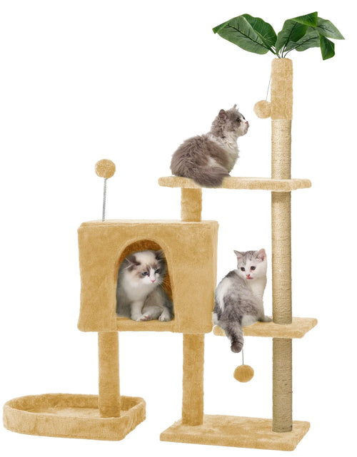 Load image into Gallery viewer, 31.5&quot; Cat Tree Cat Tower for Indoor Cats with Green Leaves, Cat Condo Cozy Plush Cat House with Hang Ball and Leaf Shape Design, Cat Furniture Pet House with Cat Scratching Posts, Green
