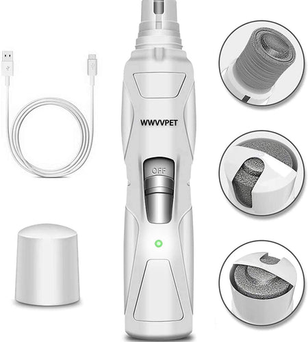 Pet Nail Grinder with LED Light & 2 Grinding Heads, 2-Speed Low Noise & More Powerful Dog Nail Grinder, Pet Nail Trimmer File, Painless Paw Claw Care, Quiet Toenail Grooming Tool for L/M/S Dogs/Cats
