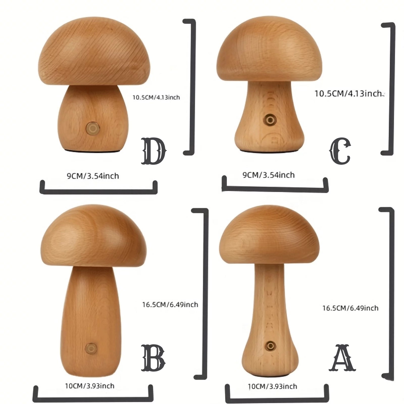 Mushroom Lamp, Dimmable LED Creative Wood Night Light with USB Charging for Home Decor