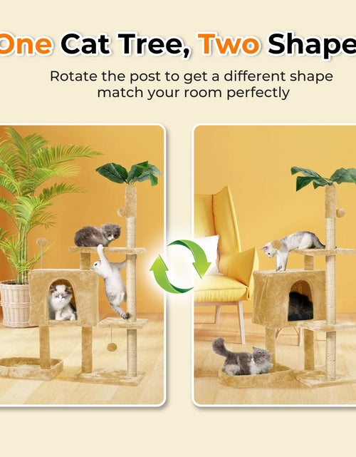 Load image into Gallery viewer, 31.5&quot; Cat Tree Cat Tower for Indoor Cats with Green Leaves, Cat Condo Cozy Plush Cat House with Hang Ball and Leaf Shape Design, Cat Furniture Pet House with Cat Scratching Posts, Green
