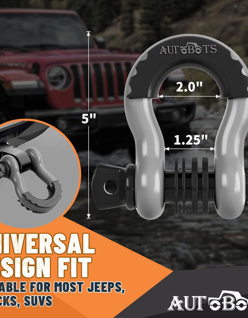 Load image into Gallery viewer, Bow Shackles 3/4&quot; D Ring Shackle (2 Pack), 48,000Ib Break Strength with 7/8&quot; Pin, 2 Isolator and 4 Washers Kit for Offroad Jeep Vehicle Truck Recovery Gray
