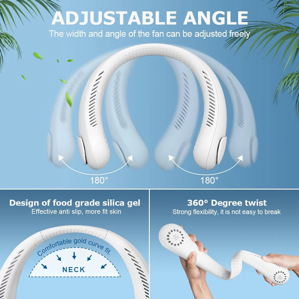 Portable Neck Fans, Hands Free Bladeless Fan, Neck Fan Rechargeable 4000 Mah Battery Operated Wearable Personal Fan, 3 Speeds-White