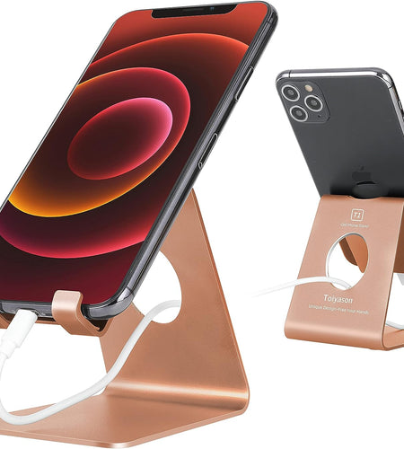 Cell Phone Stand Desk Phone Holder, Cradle, Dock, Compatible with All 4-8Inch Phones, Office Kitchen Traveling Accessories T1 Rose Gold