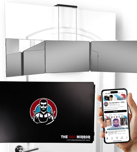 The 360 Mirror - Adjustable Door Mount Telescoping Hooks - Self Haircut Mirror for Men - 3 Way Mirror for Hair Cutting