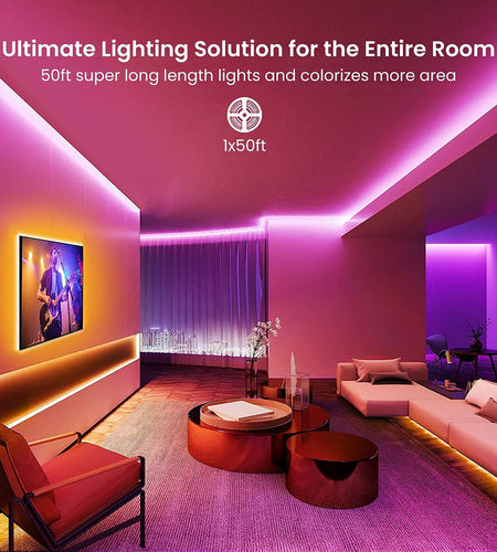 Smart LED Strip Lights 50Ft,Sync Music Color Changing RGB Led Lights Strip for Bedroom,12 Volt 5050 App/Remote Control Smart LED Lights for Room,Home Decor (Work with Alexa/Google Assistant)