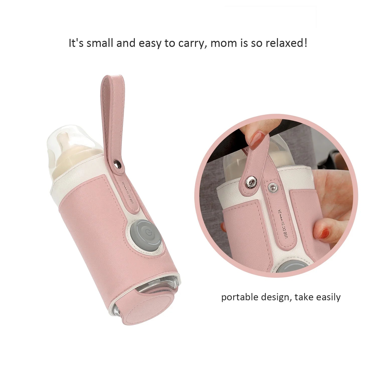 Portable Bottle Warmer,  Intelligent Bottle Warmer, Fast Charge, 3-Speed Temperature Regulation, Pink