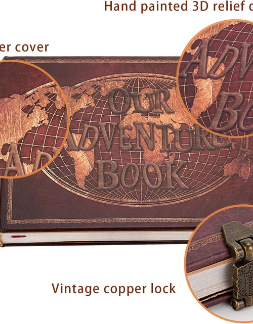 Load image into Gallery viewer, Our Adventure Book Scrapbook 180 Pages Photo Album, DIY Handmade Memory Travel Diary Photo Book Journal Scrapbook, Embossed Letter Leather Cover for Anniversary,Wedding,Best Friend Gift
