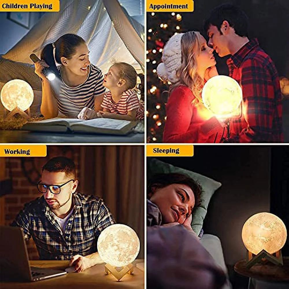 Moon Lamp 2023 Upgrade, 3D Printing Moon Light 16 LED Colors with Wooden Stand & Remote/Touch Control and USB Rechargeable, Gifts for Her Girls Kids Women Girlfriend 5.9 Inch