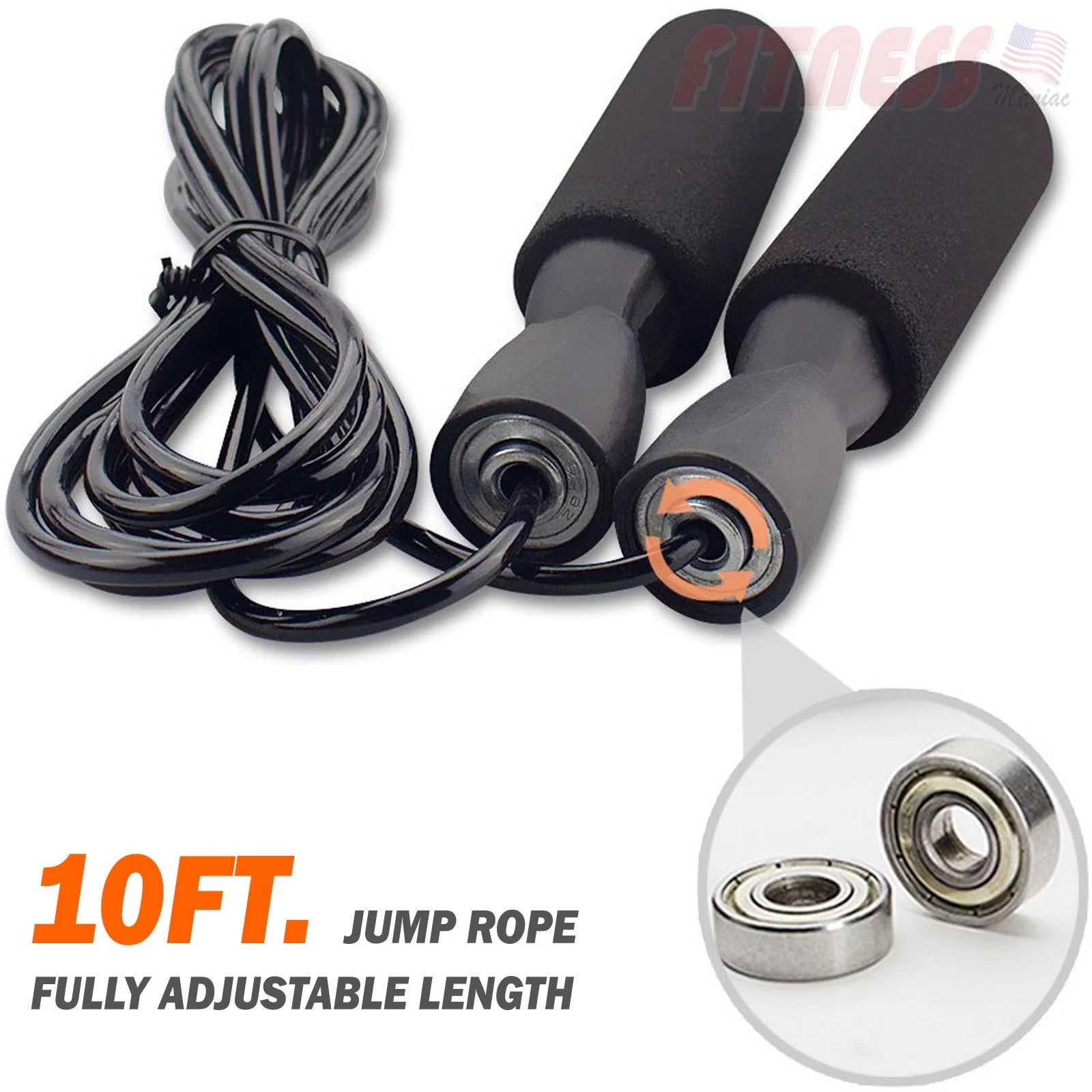 Aerobic Exercise Boxing Skipping Jump Rope Adjustable Bearing Speed Fitness BLK