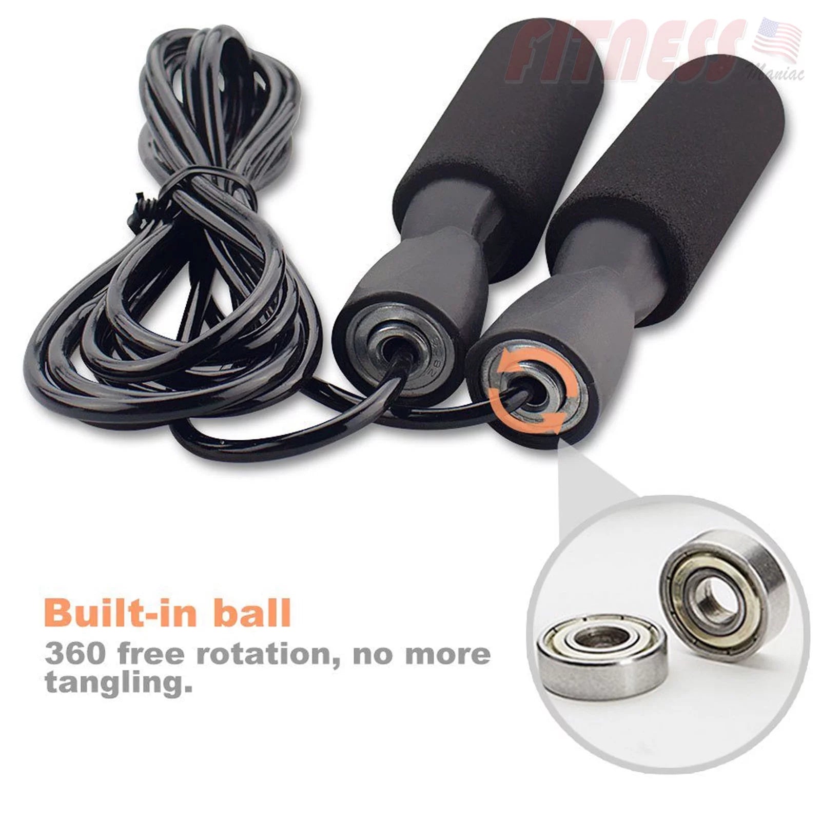 Aerobic Exercise Boxing Skipping Jump Rope Adjustable Bearing Speed Fitness BLK