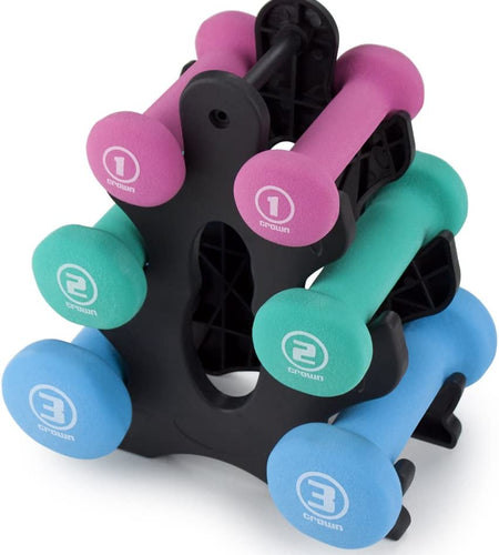 Set of 3 Pairs of Neoprene Body Sculpting Hand Weights with Stand