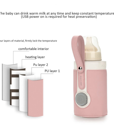 Portable Bottle Warmer,  Intelligent Bottle Warmer, Fast Charge, 3-Speed Temperature Regulation, Pink