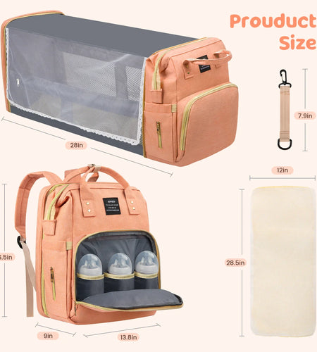 Diaper Bag Backpack, Multifunctional Baby Diaper Bags with Changing Station &Foldable Crib, Large Capacity Baby Bag for Boys Girls W/ USB Charging Port&Stroller Strap, Mom Gifts Baby Essentials(Black)