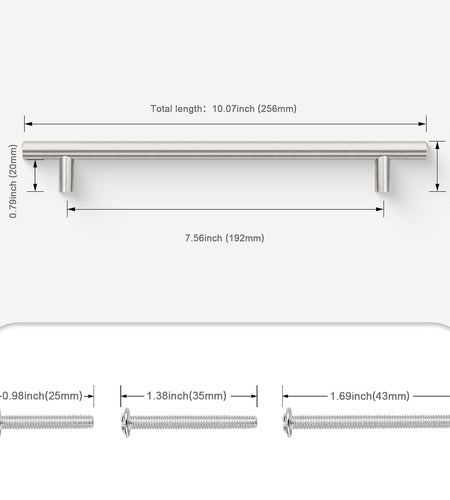 15 Pack 192Mm(7-1/2Inch) Hole Centers Stainless Steel Kitchen Cabinet Door Handles and Pulls Cabinet Knobs Length 256Mm(10Inch) Brushed Nickel