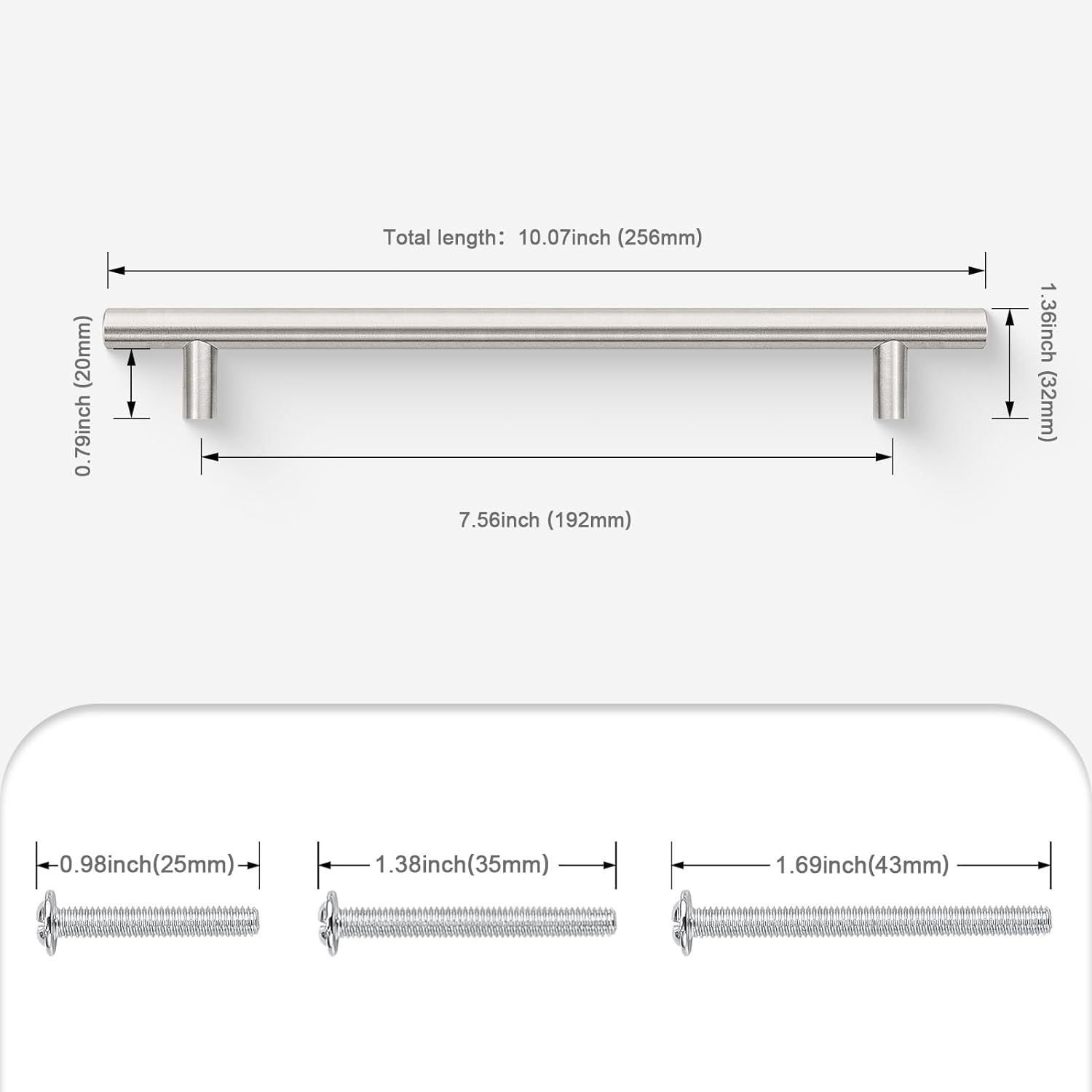 15 Pack 192Mm(7-1/2Inch) Hole Centers Stainless Steel Kitchen Cabinet Door Handles and Pulls Cabinet Knobs Length 256Mm(10Inch) Brushed Nickel